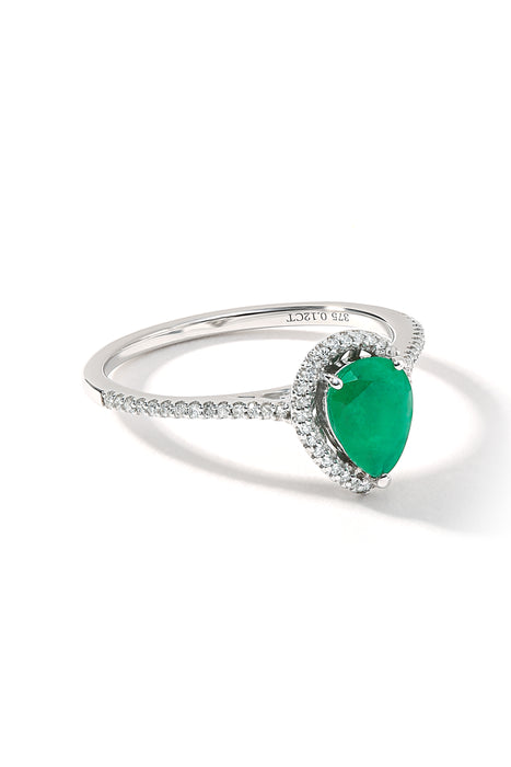 9ct White Gold Emerald & Diamond Ring