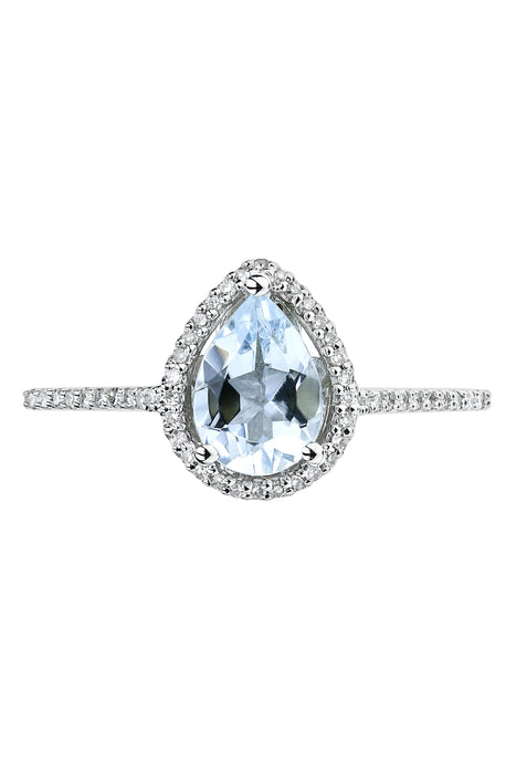 9ct White Gold Aquamarine and 0.12ct Diamond Ring