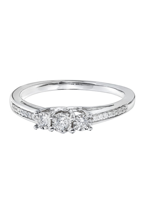 9ct White Gold Three Stone 0.16ct Diamond Ring