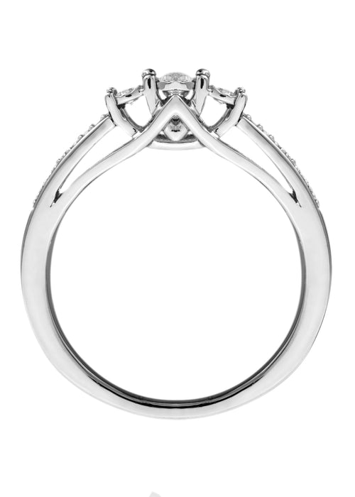 9ct White Gold Three Stone 0.16ct Diamond Ring