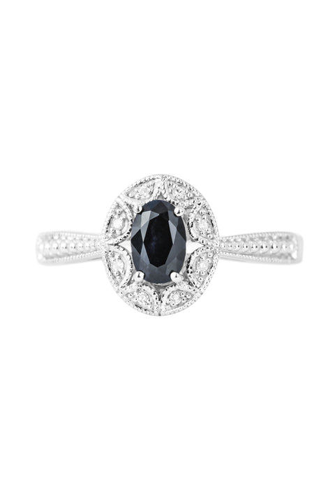 Sterling Silver Black Sapphire and Diamond Vintage Ring