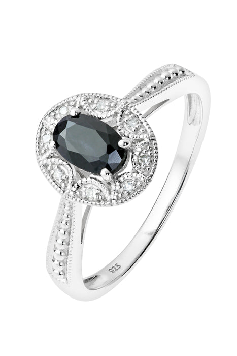 Sterling Silver Black Sapphire and Diamond Vintage Ring