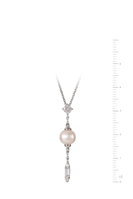 Sterling Silver Cubic Zirconia Freshwater Pearl Drop Necklace