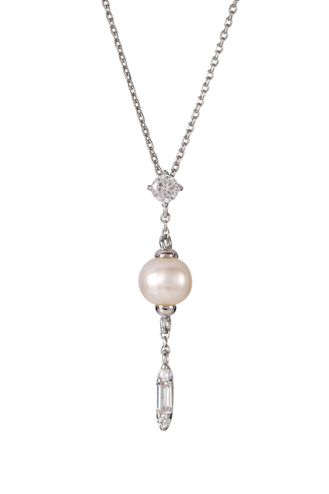 Sterling Silver Cubic Zirconia Freshwater Pearl Drop Necklace