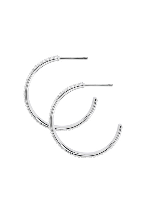 Sterling Silver Crystal 27mm Hoop Stud Earrings