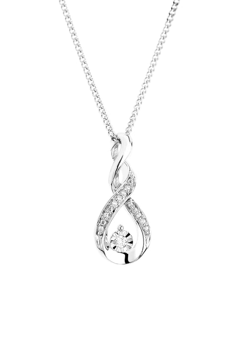 9ct White Gold Diamond Twist Pendant Necklace