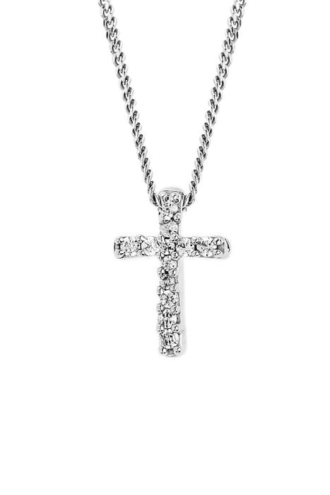 9ct White Gold Small Diamond Cross Pendant Necklace