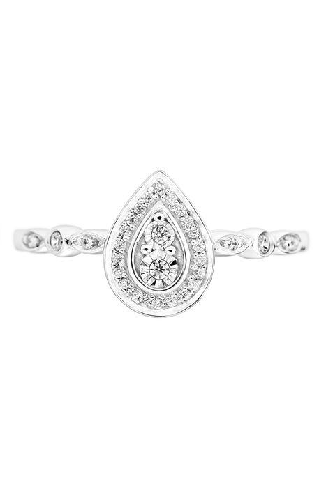 9ct White Gold 0.10ct Diamond Pear Ring