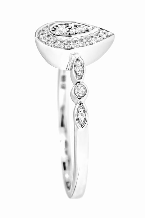 9ct White Gold 0.10ct Diamond Pear Ring