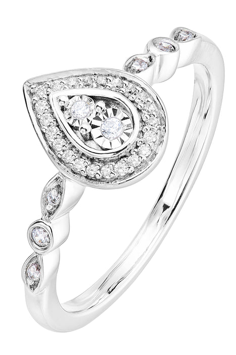 9ct White Gold 0.10ct Diamond Pear Ring