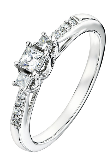 9ct White Gold 0.23ct Three Stone Princess Cut Diamond Ring