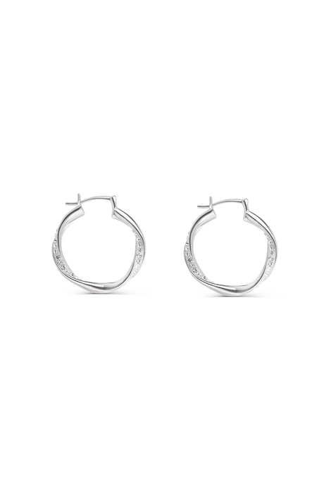 Sterling Silver Crystal Ribbon 25mm Hoop Earrings