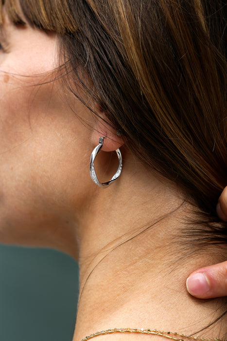 Sterling Silver Crystal Ribbon 25mm Hoop Earrings