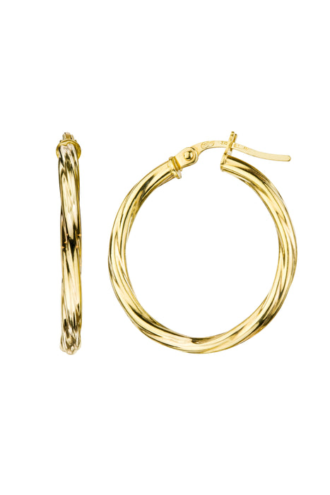 9ct Yellow Gold  Swirl Hoop Creole Earrings 24mm