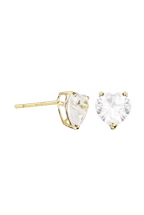 9ct Yellow Gold Cubic Zirconia Heart Stud Earrings