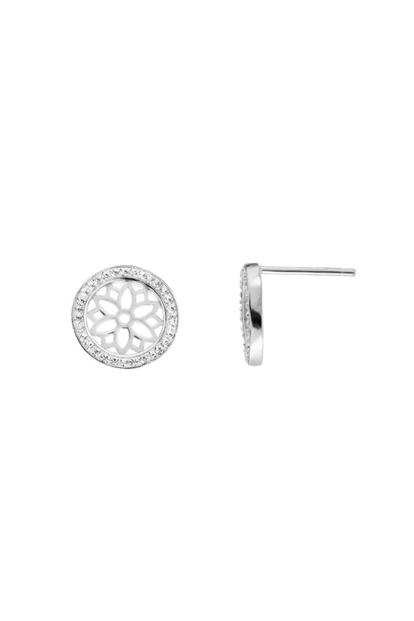 Sterling Silver Crystal Filigree 10mm Disc Stud Earrings