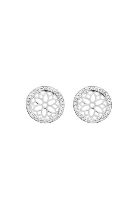 Sterling Silver Crystal Filigree 10mm Disc Stud Earrings