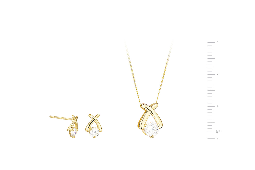 9ct Yellow Gold Cubic Zirconia Kiss Stud Earrings and Pendant Set