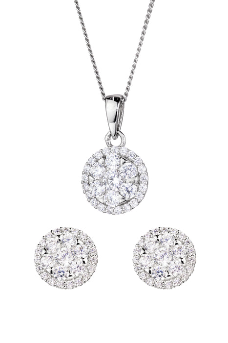 Sterling Silver Cubic Zirconia Round Earring and Pendant Set