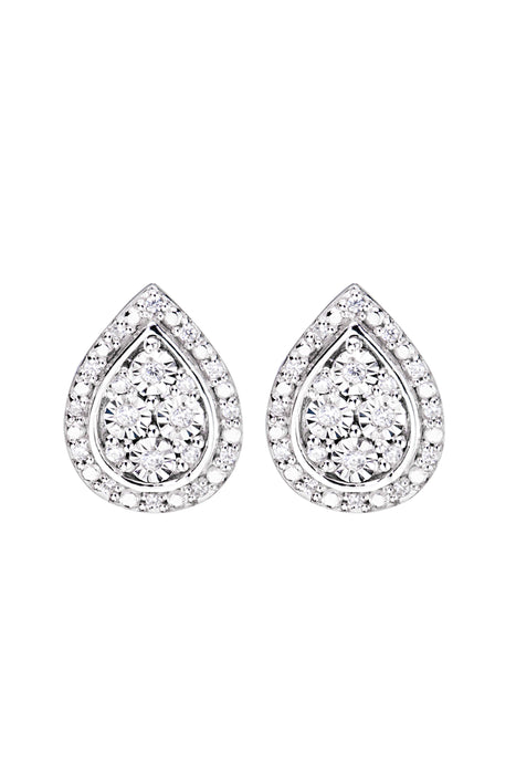 Sterling Silver Diamond Pear Earring and Pendant Set