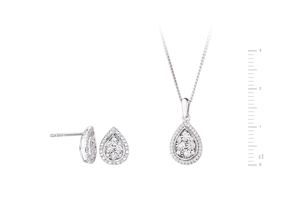 Sterling Silver Diamond Pear Earring and Pendant Set