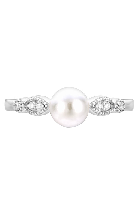 Sterling Silver Freshwater Pearl & Cubic Zirconia Vintage Ring