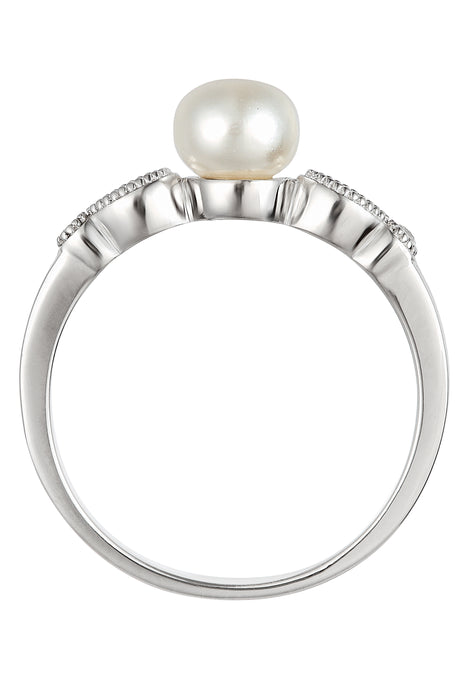 Sterling Silver Freshwater Pearl & Cubic Zirconia Vintage Ring