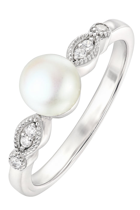 Sterling Silver Freshwater Pearl & Cubic Zirconia Vintage Ring