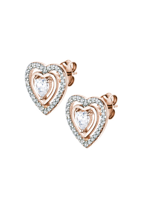 Sterling Silver Rose Gold Plated Cubic Zirconia Heart Stud Earrings