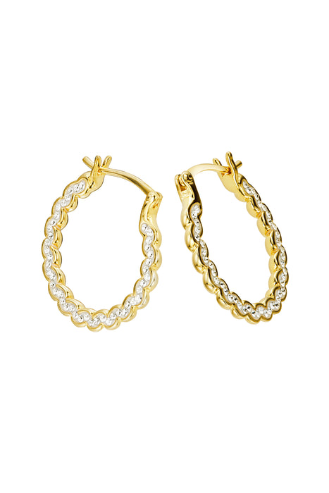 Sterling Silver Gold Plated Crystal Swirl Creole Earrings