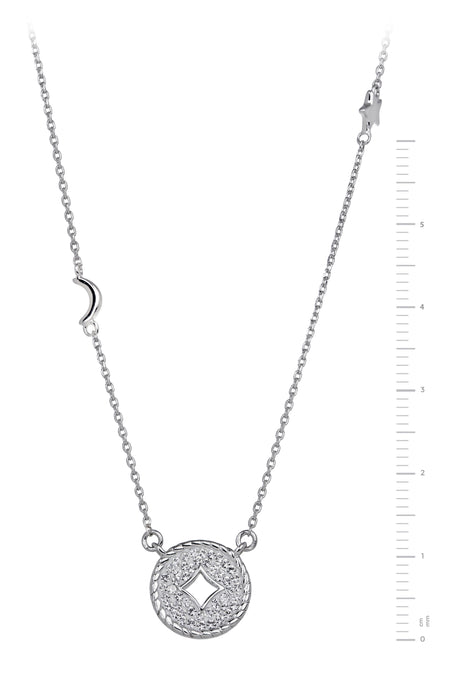 Sterling Silver Crystal Crescent Moon & Star 12mm Round Necklace