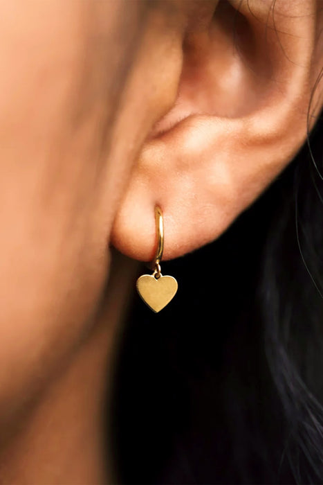 9ct Yellow Gold Heart Charm Hoop Earrings