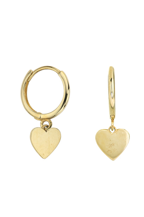 9ct Yellow Gold Heart Charm Hoop Earrings