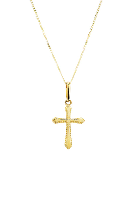 9ct Yellow Gold Cross Pendant 18 Inch Curb Chain