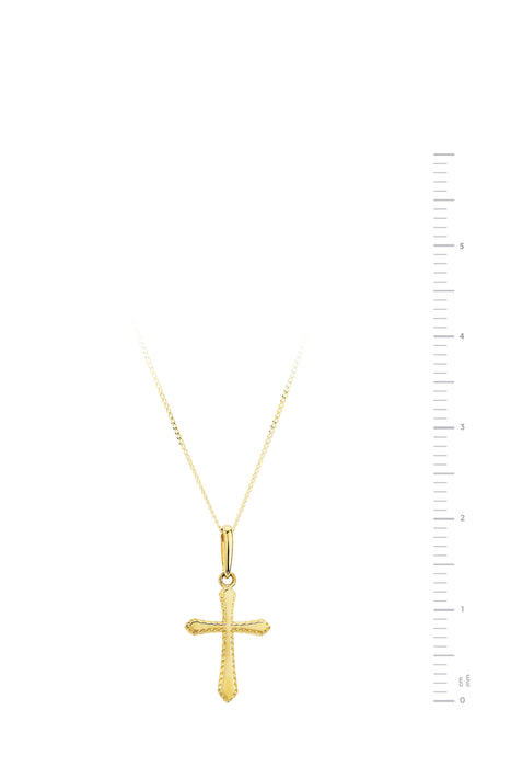 9ct Yellow Gold Cross Pendant 18 Inch Curb Chain