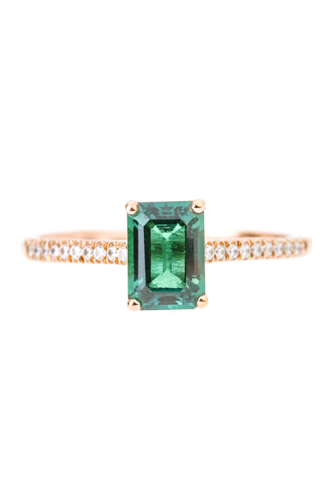 9ct Yellow Gold Created Emerald and Diamond Ring