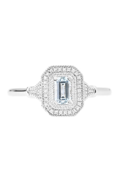 9ct White Gold Aquamarine and Diamond Ring