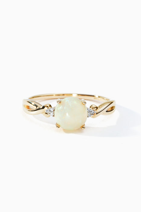 9ct Yellow Gold Opal and Diamond Ring