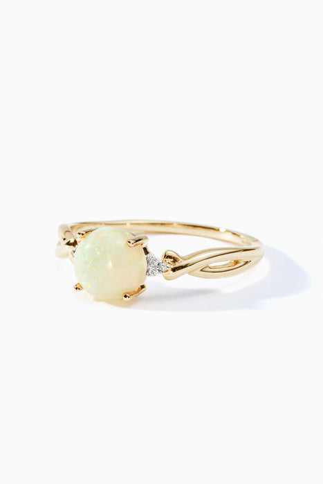 9ct Yellow Gold Opal and Diamond Ring