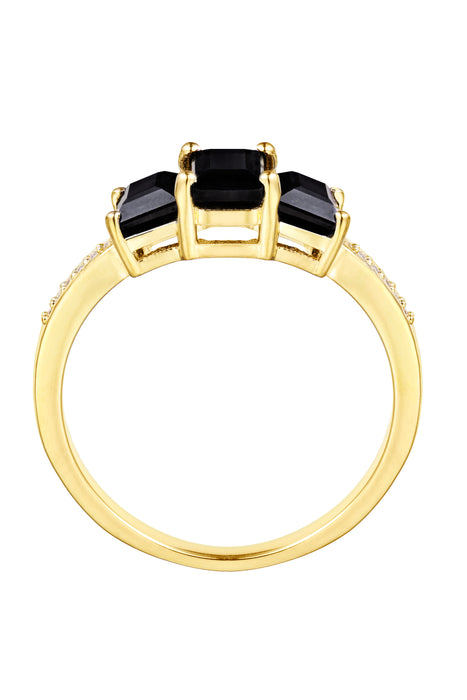 9ct Yellow Gold Black Sapphire and Diamond Three Stone Ring