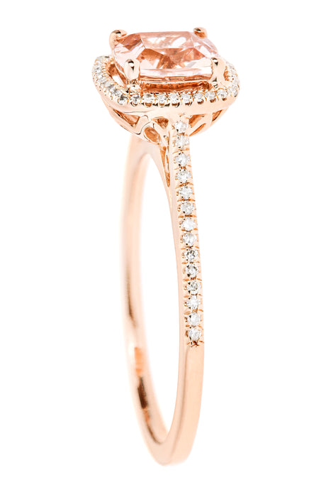 9ct Rose Gold Morganite and 0.12ct Diamond Ring