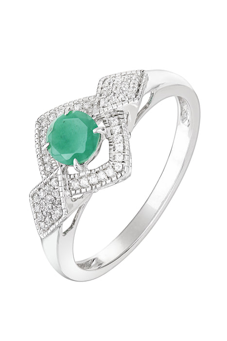 9ct White Gold Emerald and 0.12ct Diamond Bridal Ring