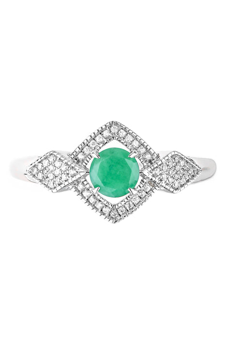 9ct White Gold Emerald and 0.12ct Diamond Bridal Ring