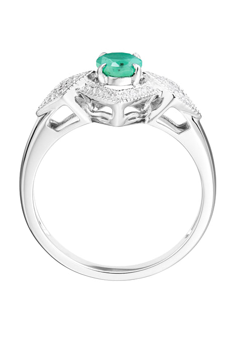 9ct White Gold Emerald and 0.12ct Diamond Bridal Ring