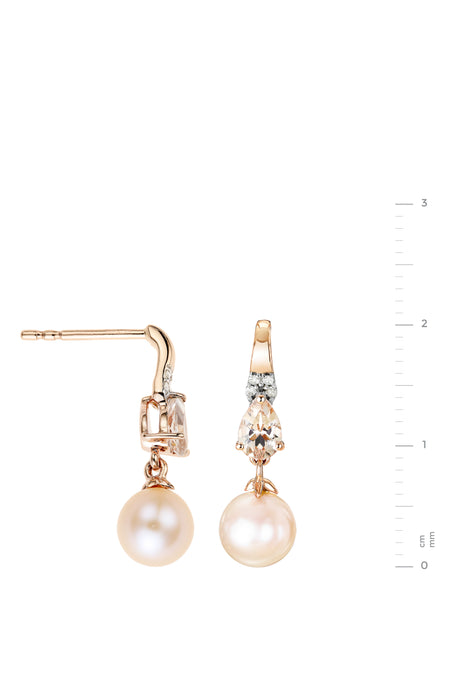 9ct Rose Gold Pink Cultured Freshwater Pearl, Morganite and Diamond Earrings