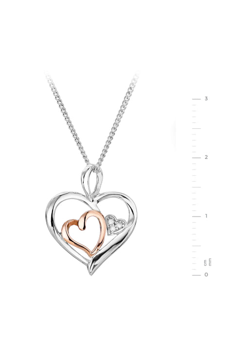 Sterling Silver & 9ct Rose Gold Diamond Triple Heart Pendant