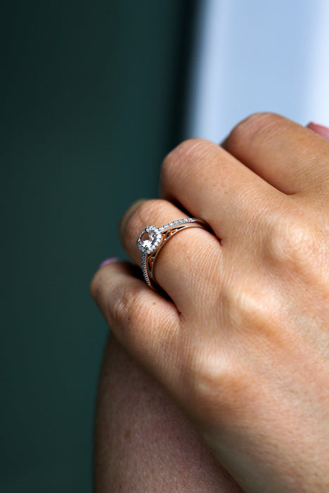 9ct White Gold Morganite and 0.10ct Diamond Ring