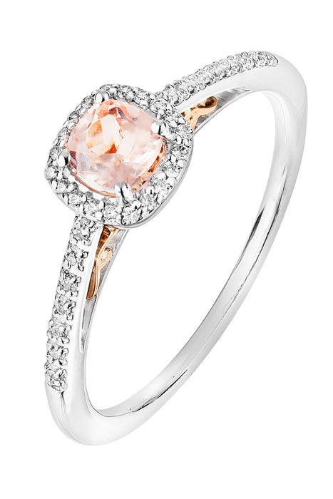 9ct White Gold Morganite and 0.10ct Diamond Ring