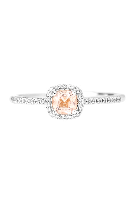 9ct White Gold Morganite and 0.10ct Diamond Ring