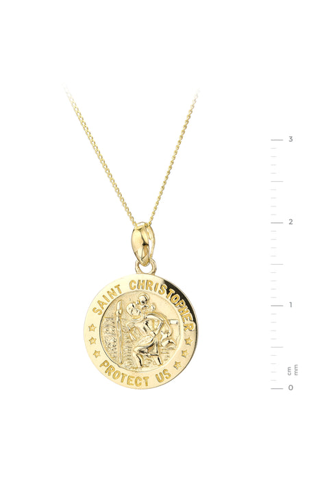 9ct Yellow Gold St. Christopher 14mm Disc Pendant Necklace